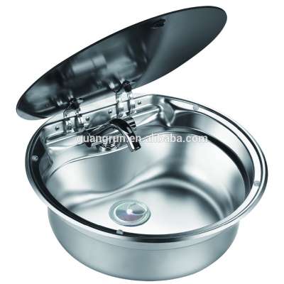 Dometic Type Stainless Steel Round Hand Wash Basin RV Sink with Toughened Glass Lid for RV Caravance camper motorhome kitchen