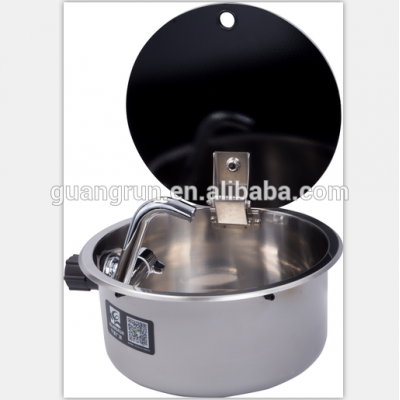 Stainless Steel Round Hand Wash Basin RV Sink with Toughened Glass Lid